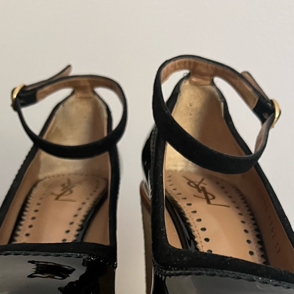 Women’s YVES SAINT LAURENT WEDGE BLACK PATENT Mules - Picture 4 of 15